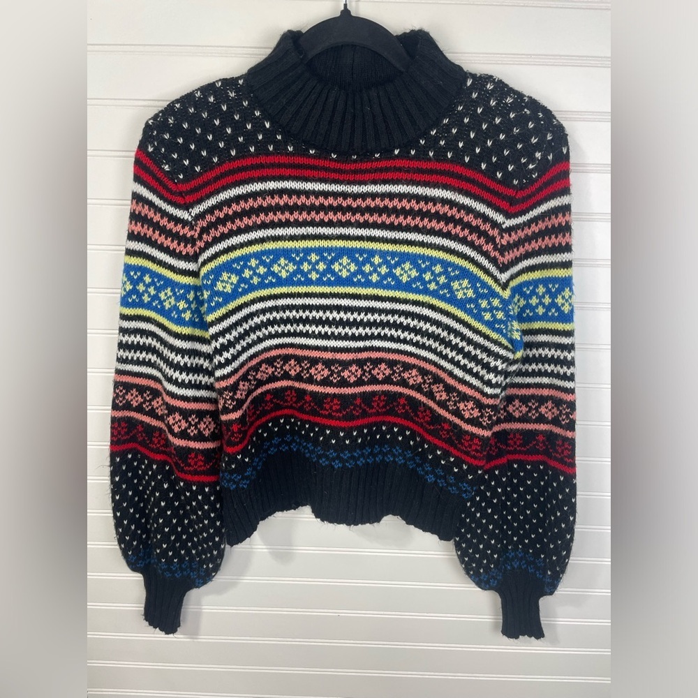 American Eagle Outfitters Black Multicolor Turtleneck Sweater Size Medium Junior